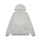 Broken Planet Puff Print Fleece Zip Up Hoodie