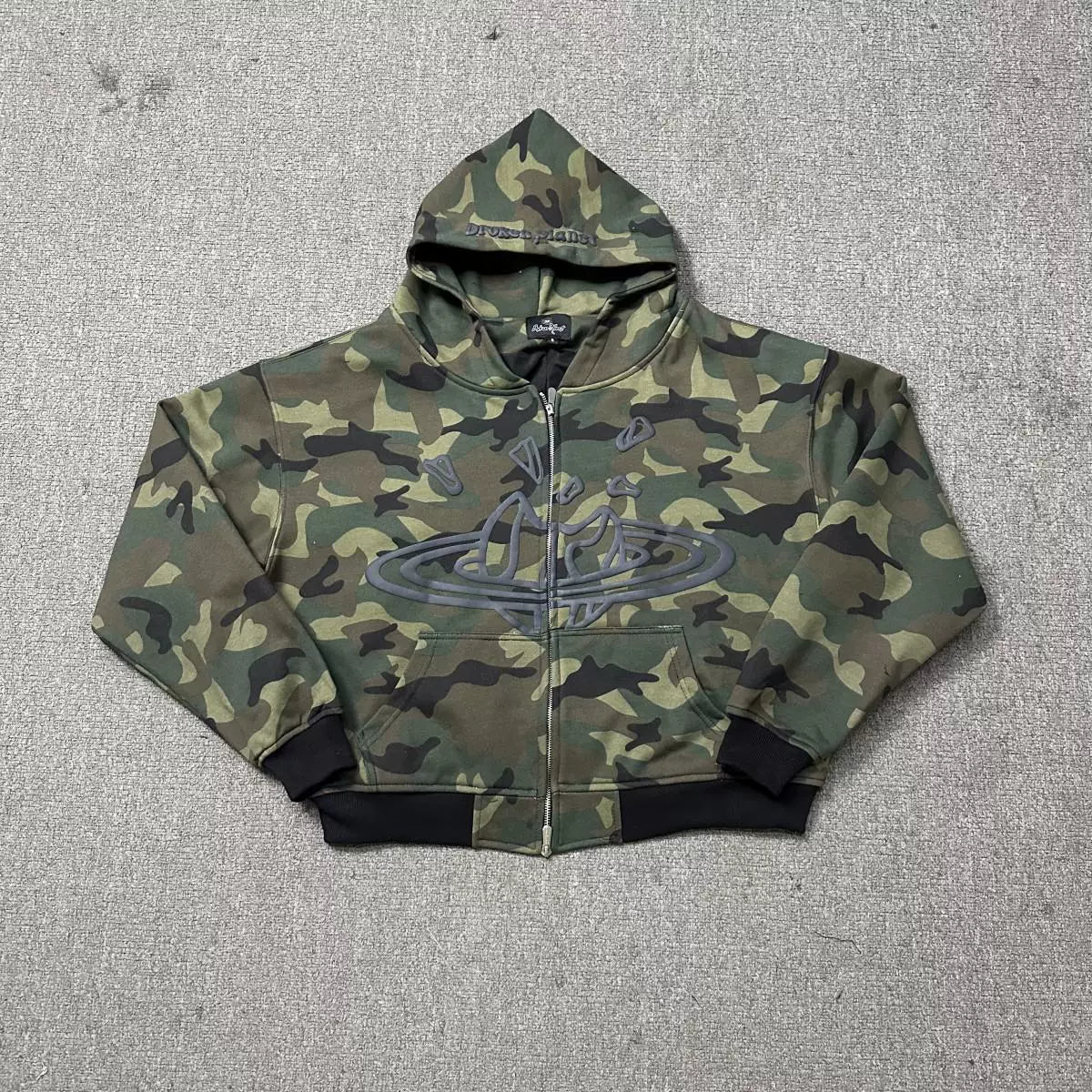 Broken Planet Camouflage Puff Print Zip Hoodie